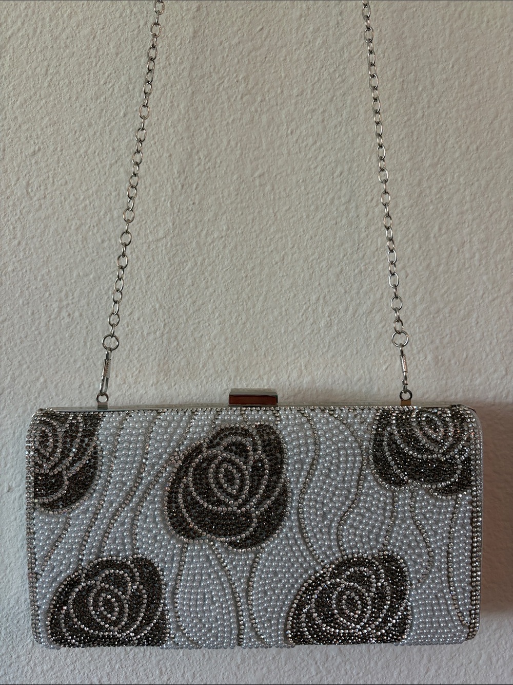 Lauren Lorraine Silver and Gray Beaded Floral Wristlet Clutch